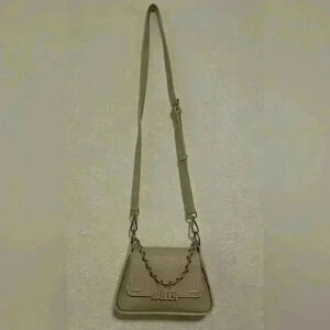 Steve Madden Purse Attachable Shoulder Strap Small Light Gray/Green Button Chain